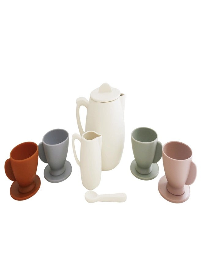 Marlowe & Co Silicone Tea Play Set for Children, 12 Piece Dishwasher Safe Tea Gift Set for Toddlers (Cream Multi Mix) - Image 1